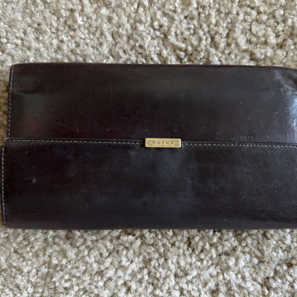Coach Dark Brown Vintage Genuine Leather Snap-On Credit Card Bifold Long Wallet - Picture 9 of 12